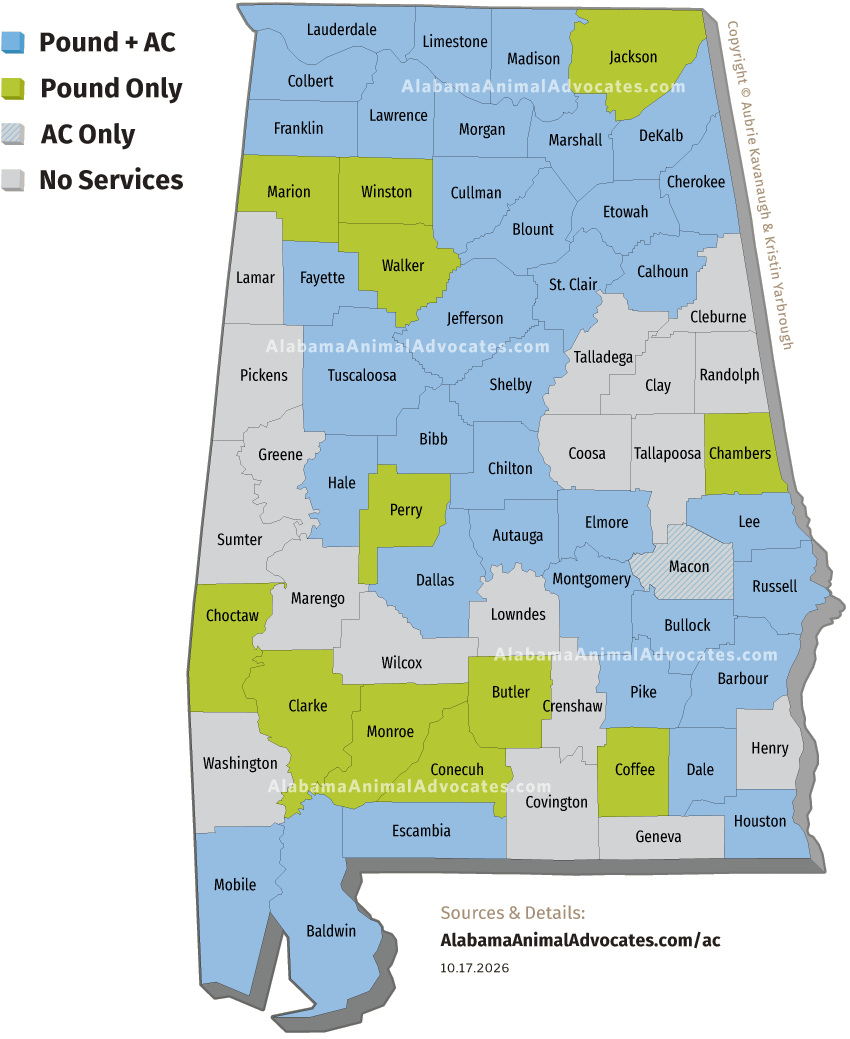 Map of Animal Control & Pounds or Shelters by County