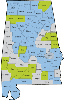 preview of the map of which Alabama counties provide a pound and animal control services