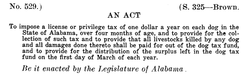 1915 Alabama dog tax statute
