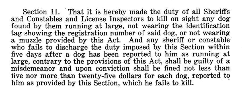 Duty to kill loose dogs from 1919 Alabama dog tax
