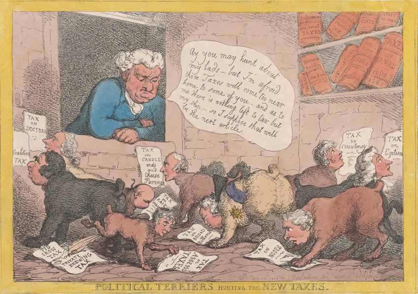 Political Terriers Hunting for New Taxes, Thomas Rowlandson, 1806. Image courtesy of The Met collection.